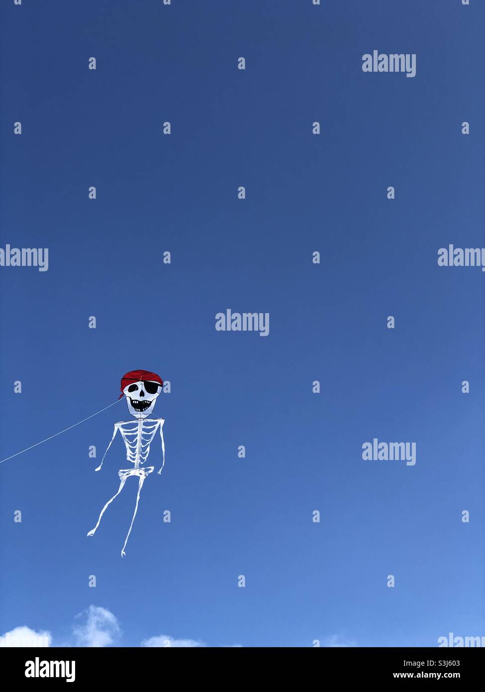Cerf-volant squelette contre un ciel bleu Banque D'Images