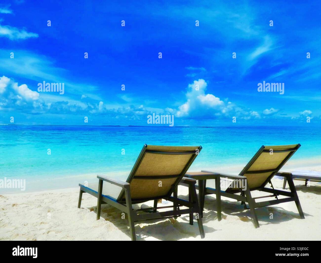 De chaises longues sur la plage Banque D'Images