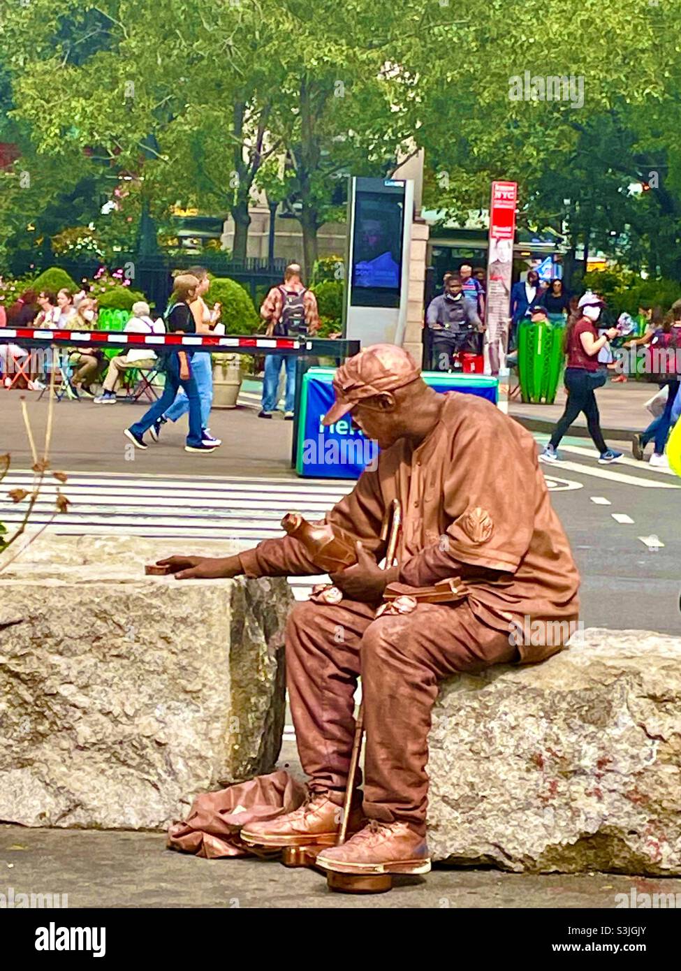 Copper Man performance art NYC Banque D'Images