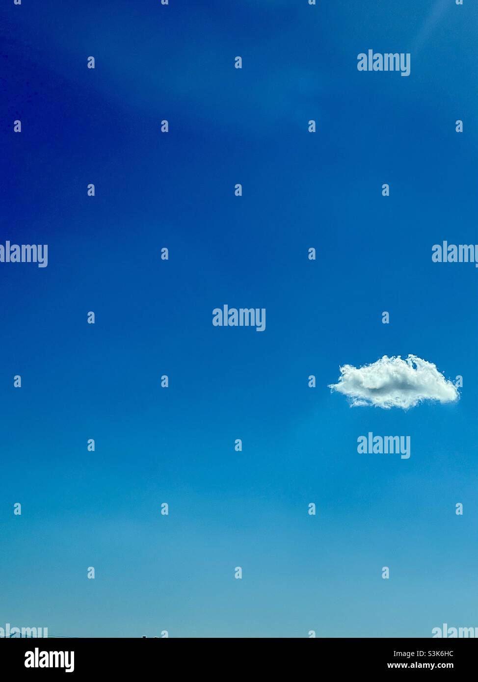 Un seul nuage boursouflé dans un ciel bleu vif - Image de stock capturée avec un smartphone