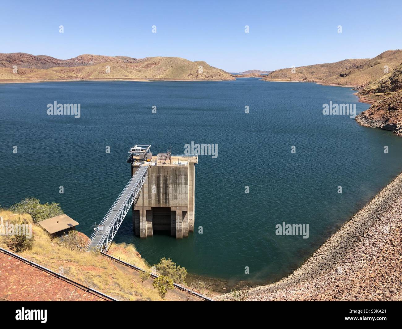 Vue sur le lac Argyle depuis les hauts en Australie occidentale Banque D'Images