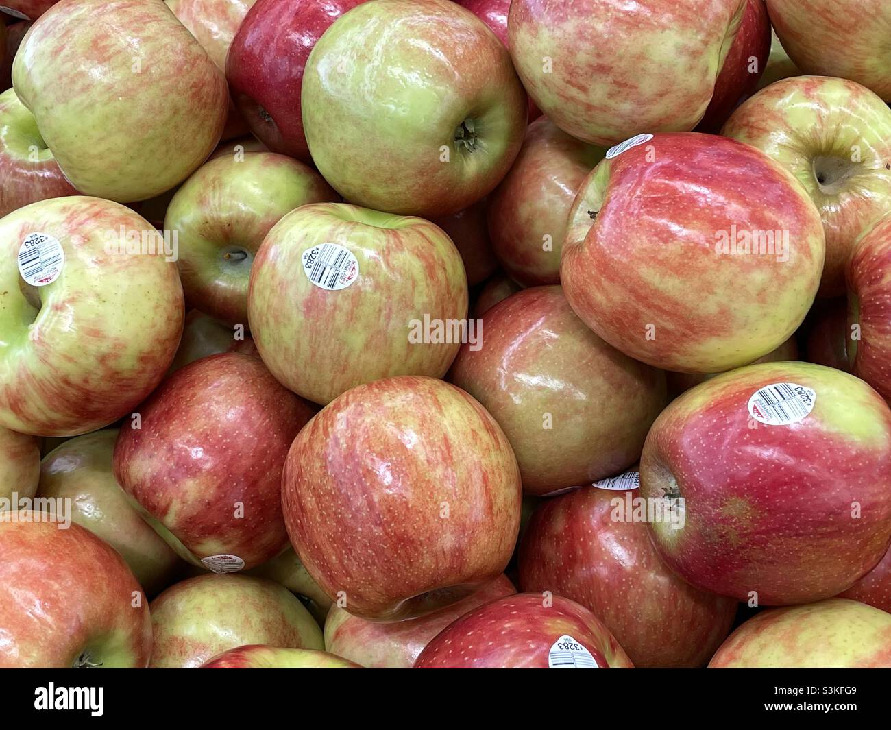 Des pommes fraîches sont en vente dans le rayon des produits dans un magasin Walmart local de l'Utah. - Image de stock capturée avec un smartphone