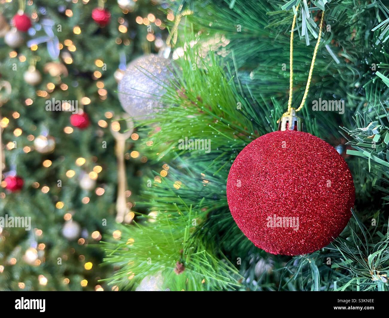 Boules de Noël sur l'arbre de Noël Banque D'Images