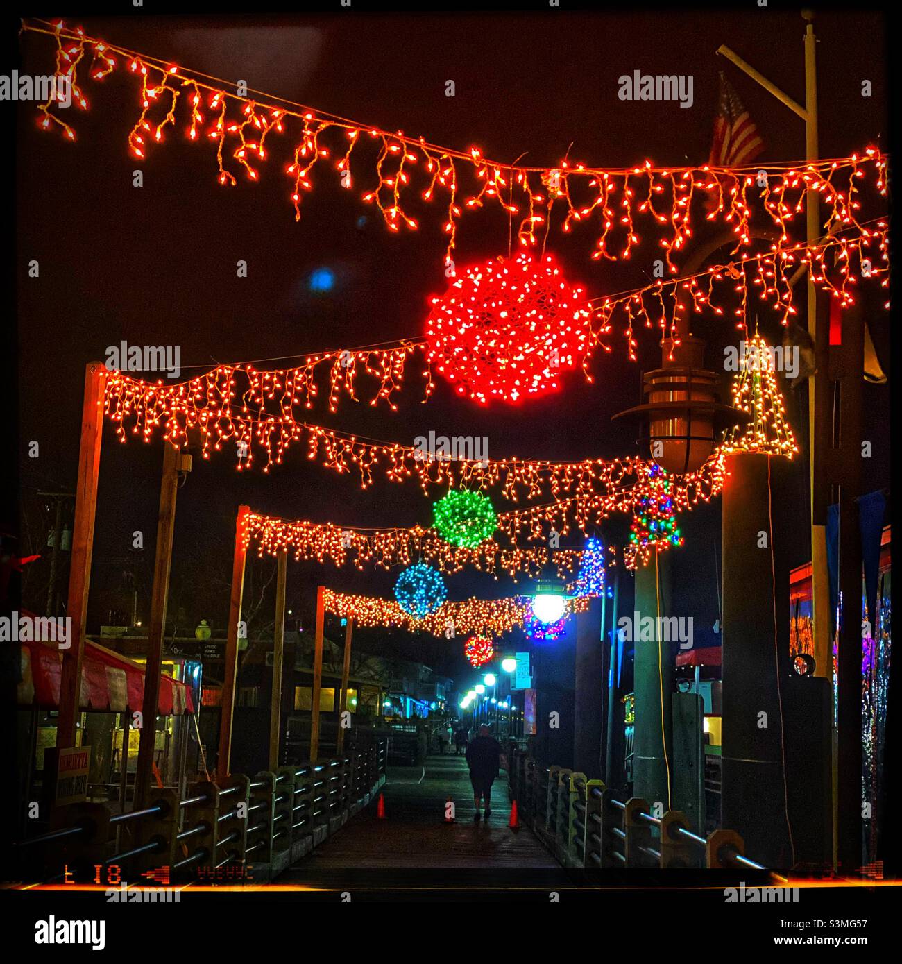 Illuminations de Noël sur la promenade de Wilmington River Walk Banque D'Images