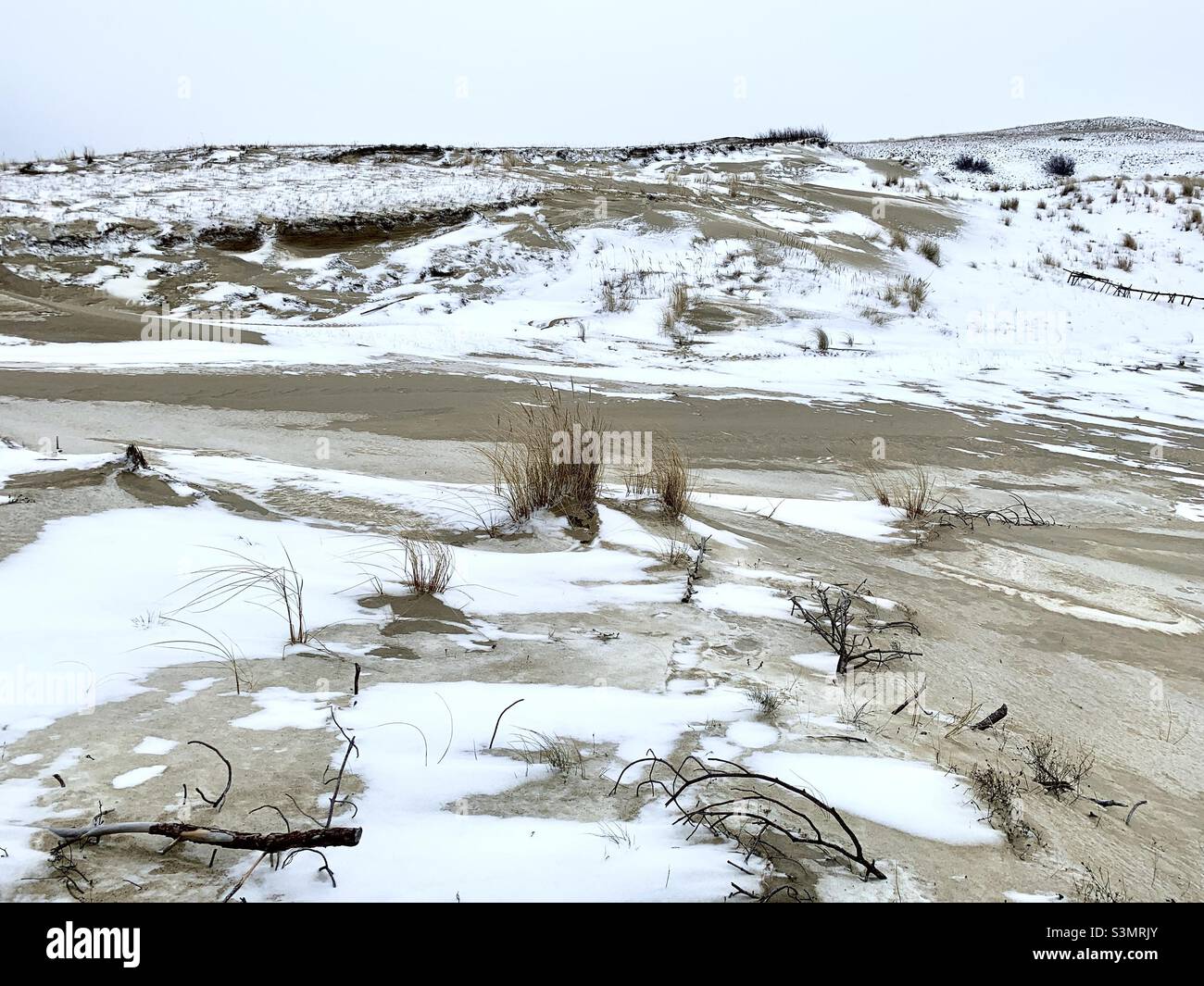Paysage d'hiver avec dunes de sable enneigées - Image de stock capturée avec un smartphone
