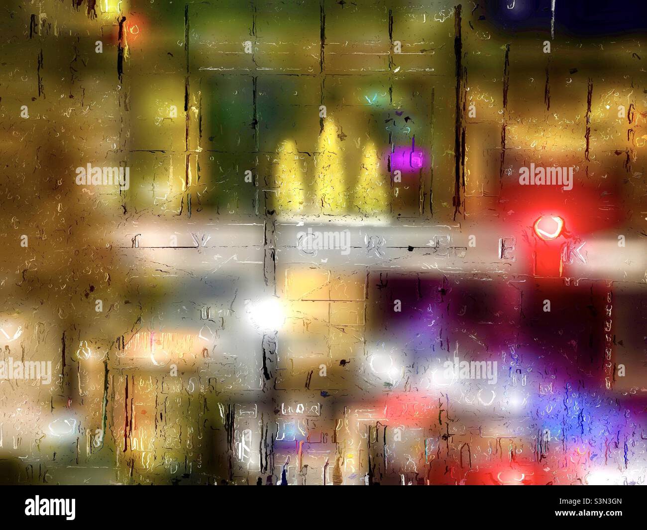 Une interprétation abstraite et parchemin de Salt Lake City, Utah, États-Unis à Noël 2021.La vue est en bas de main Street vers le pont City Creek Centre la nuit. Banque D'Images