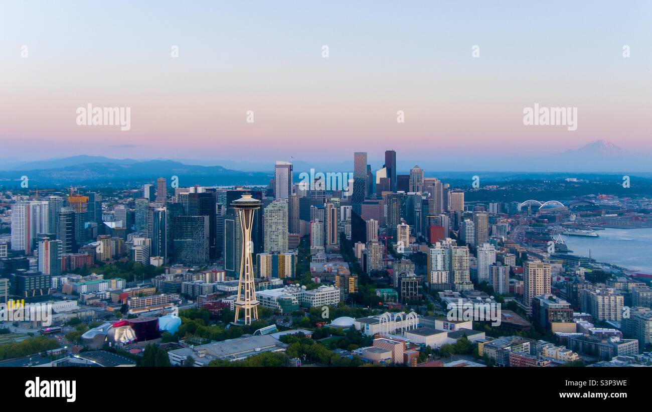 Vue aérienne du centre-ville de Seattle, Washington Banque D'Images