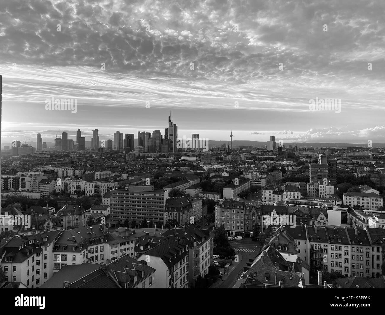 Black&White Mono Frankfurt am main coucher de soleil Banque D'Images