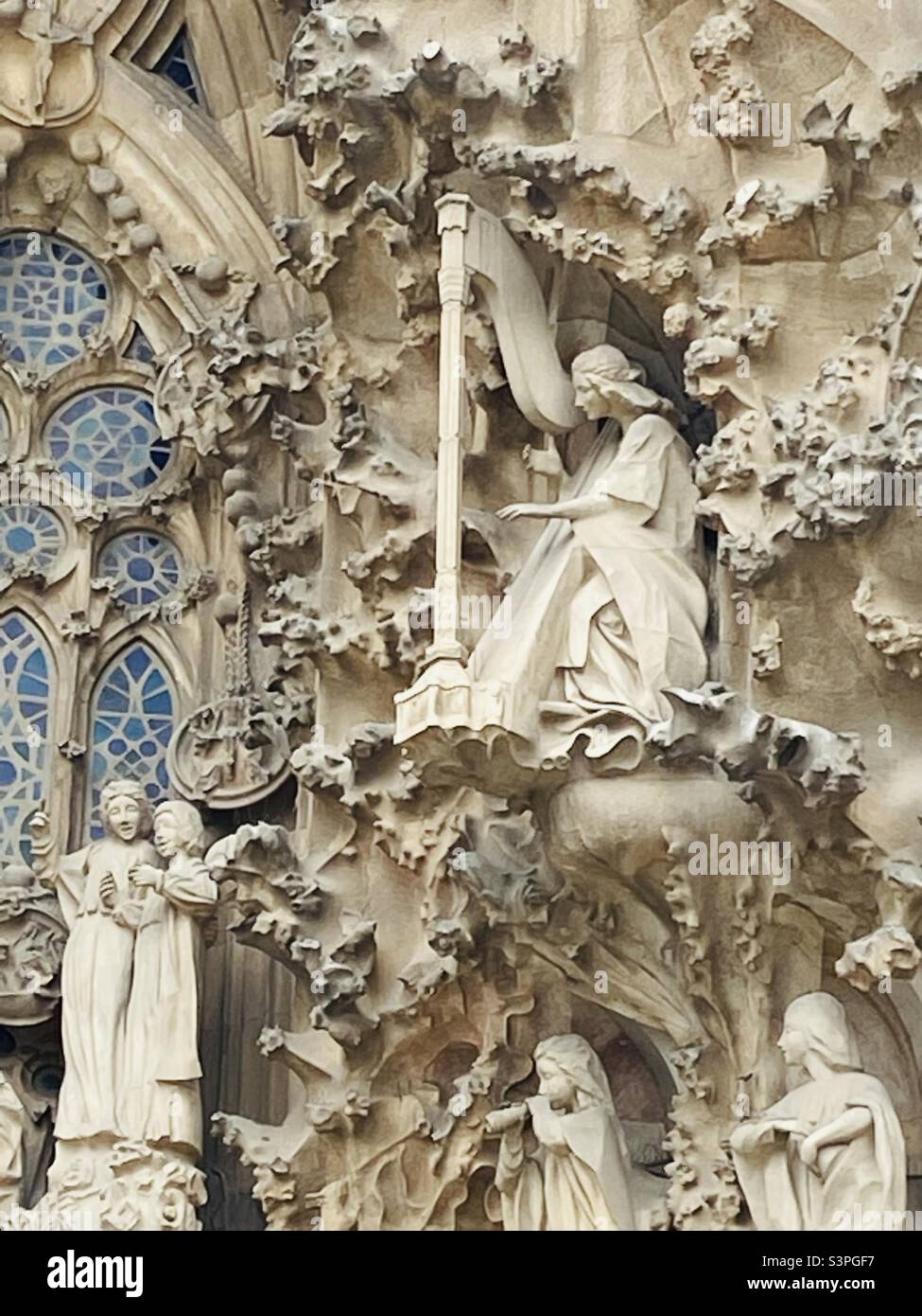 Façade à la Sagrada Família, Barcelone, Catalogne, Espagne, Europe. Mars 2022. - Image de stock capturée avec un smartphone