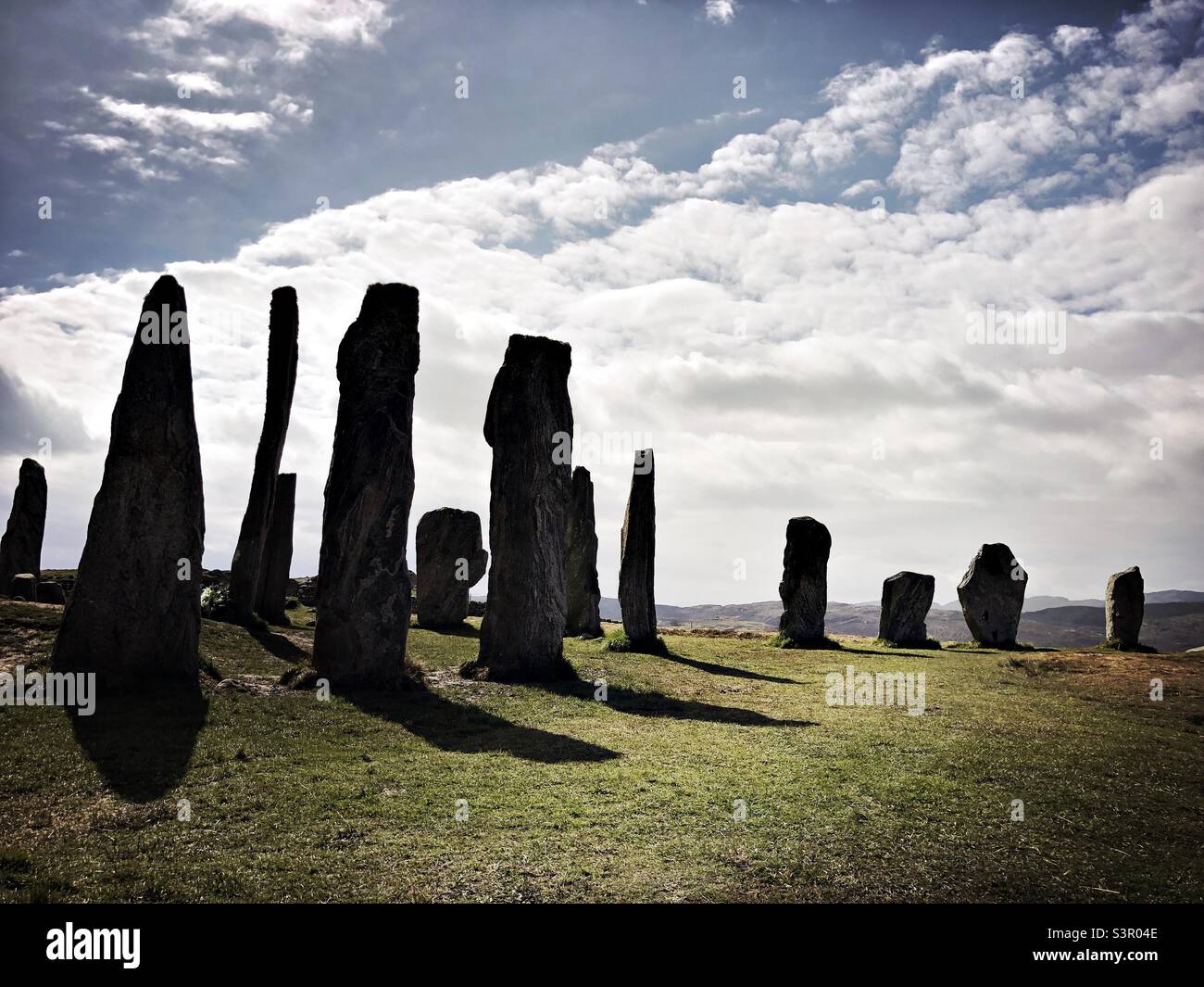 Calanais Standing Stones, sur l'île de Lewis, Écosse, Royaume-Uni Banque D'Images