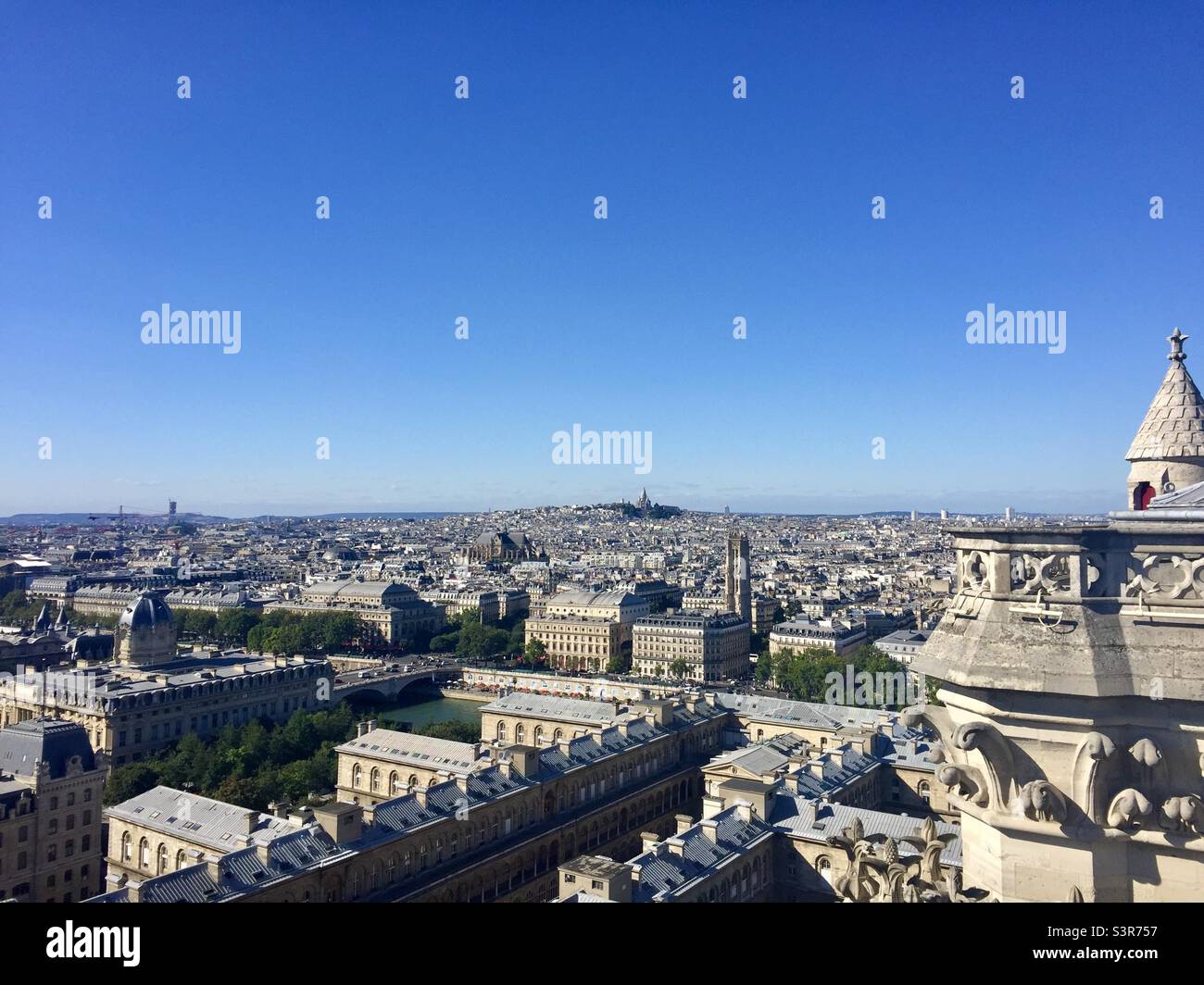 Paris vu de la Tour notre Dame. Notre Dame de Paris, Ile de France, Paris, France - Image de stock capturée avec un smartphone