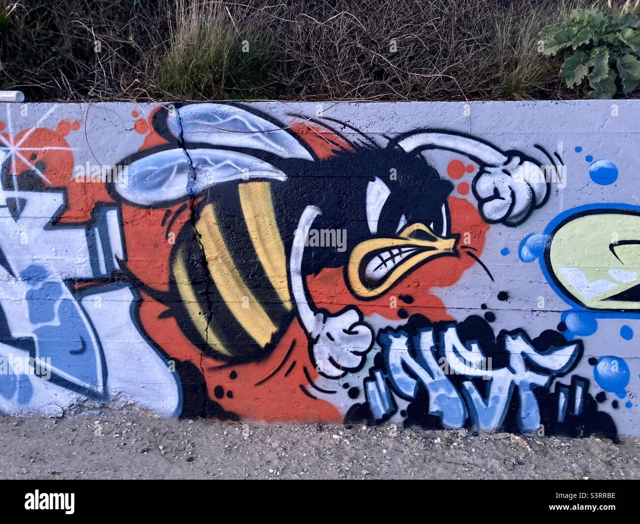 Graffiti Angry Bee - Image de stock capturée avec un smartphone