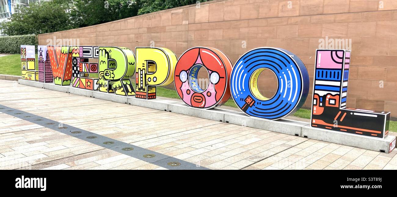 Panneau Liverpool à Liverpool One - Image de stock capturée avec un smartphone