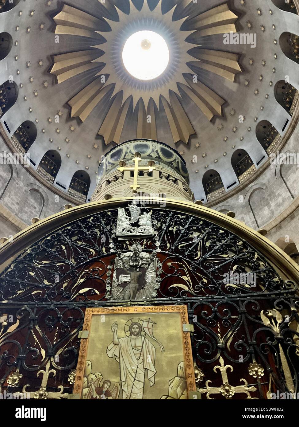 Haut de l'Aedicule dans la Rotonde dans l'Église du Saint-Sépulcre, le lieu de la tombe et de la résurrection de Jésus, Jérusalem Banque D'Images