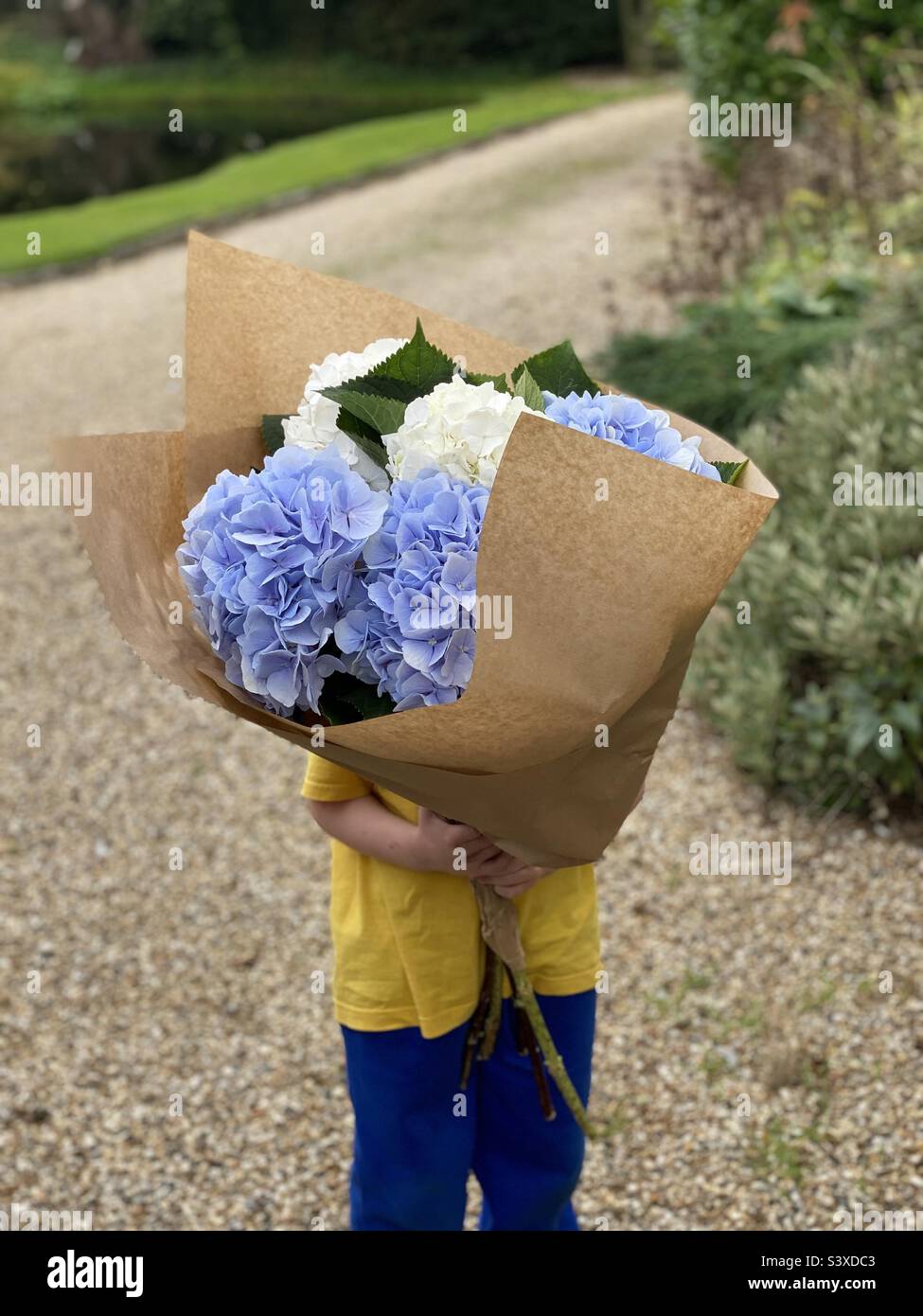Enfant avec des fleurs Banque D'Images