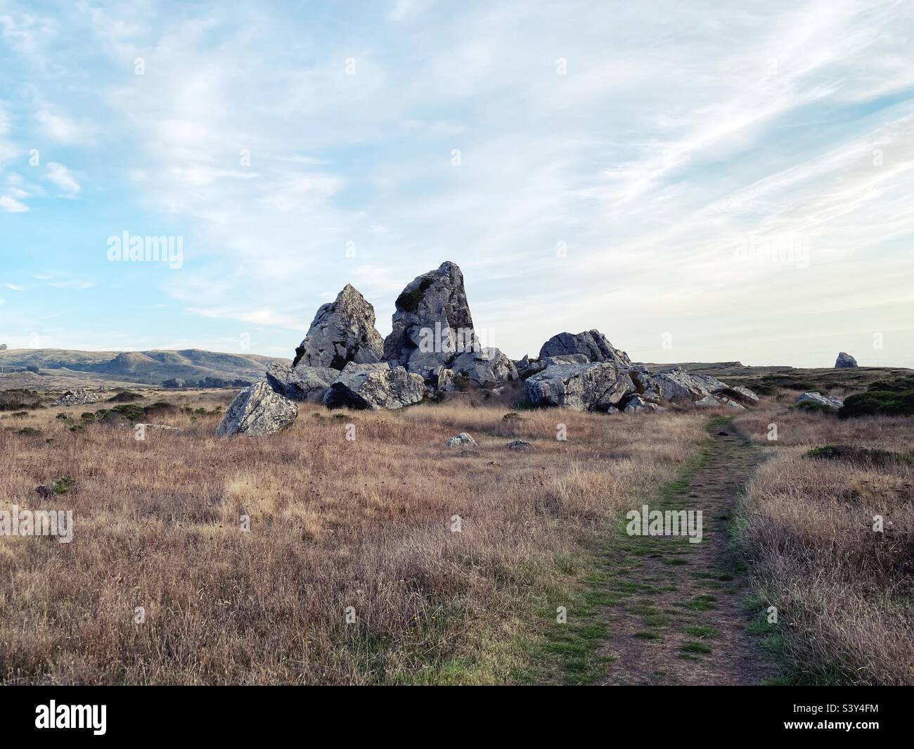 Kortum Trail avec des rochers mammouth près de Jenner, Californie. Banque D'Images