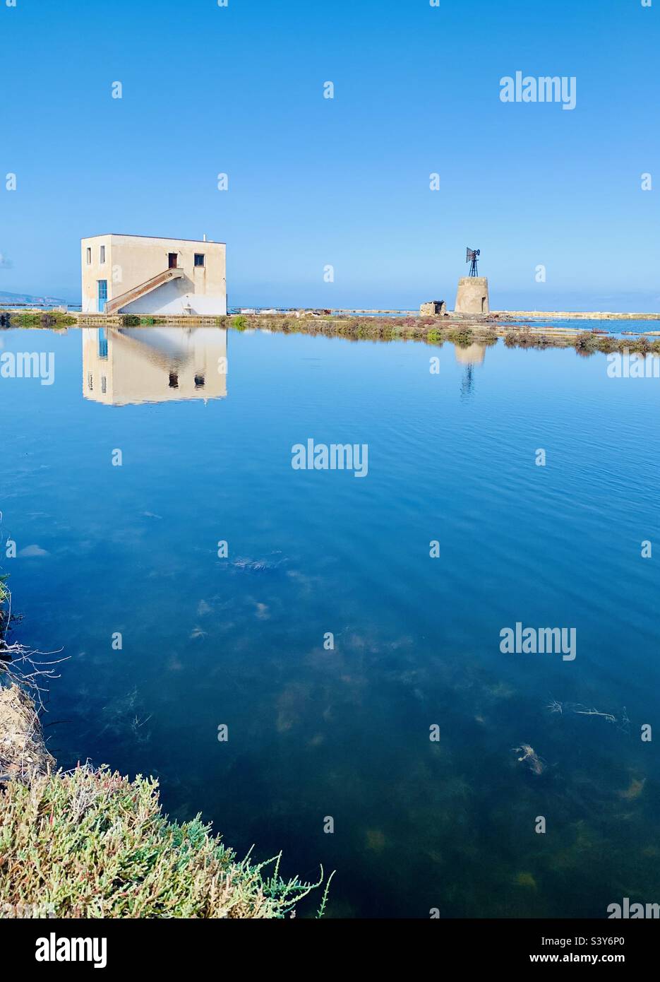 Salins à Nubia, Trapani, Sicile, Italie. Banque D'Images