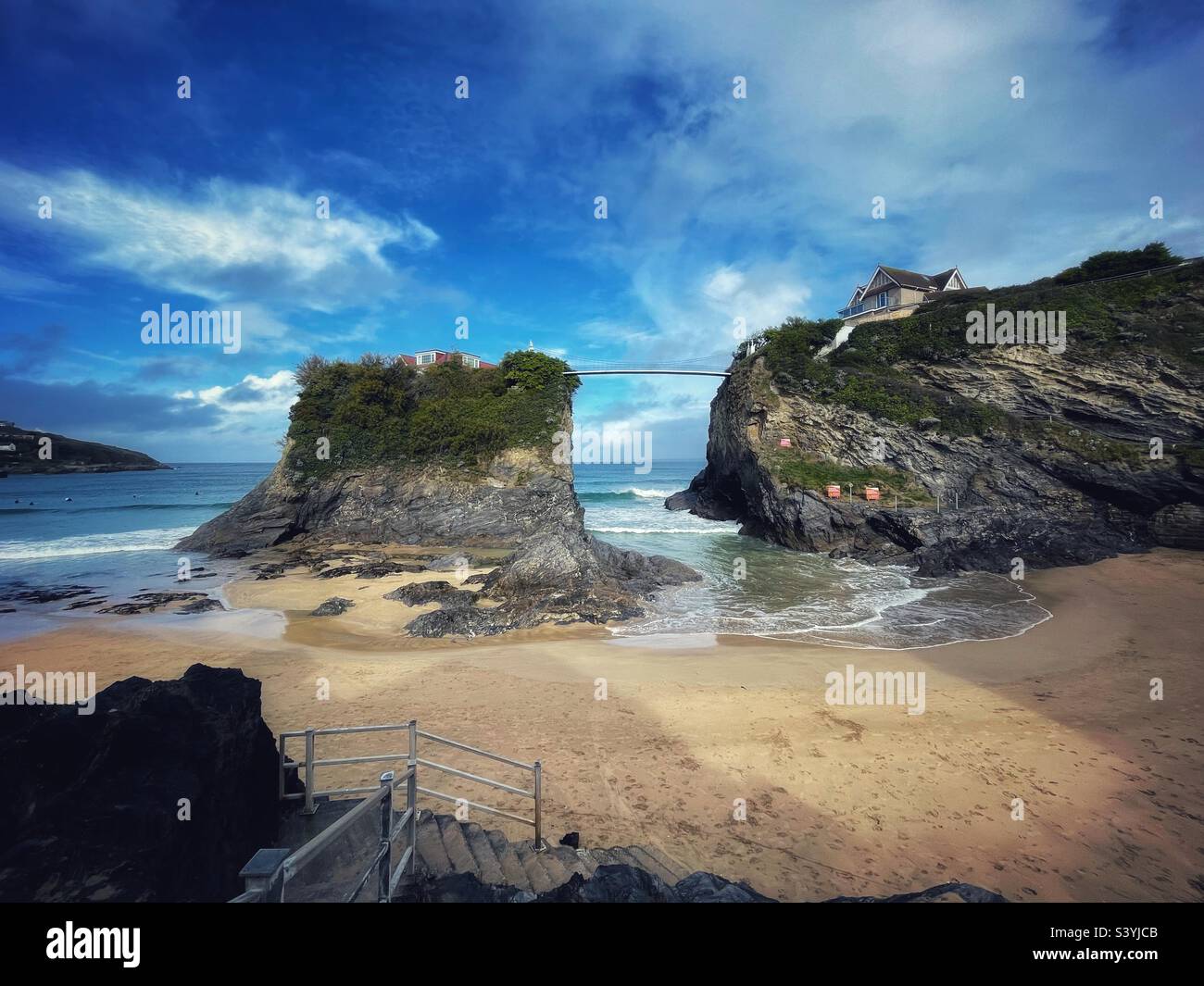 La maison de l'île sur la plage de Towan, Newquay, North Cornwall. Banque D'Images