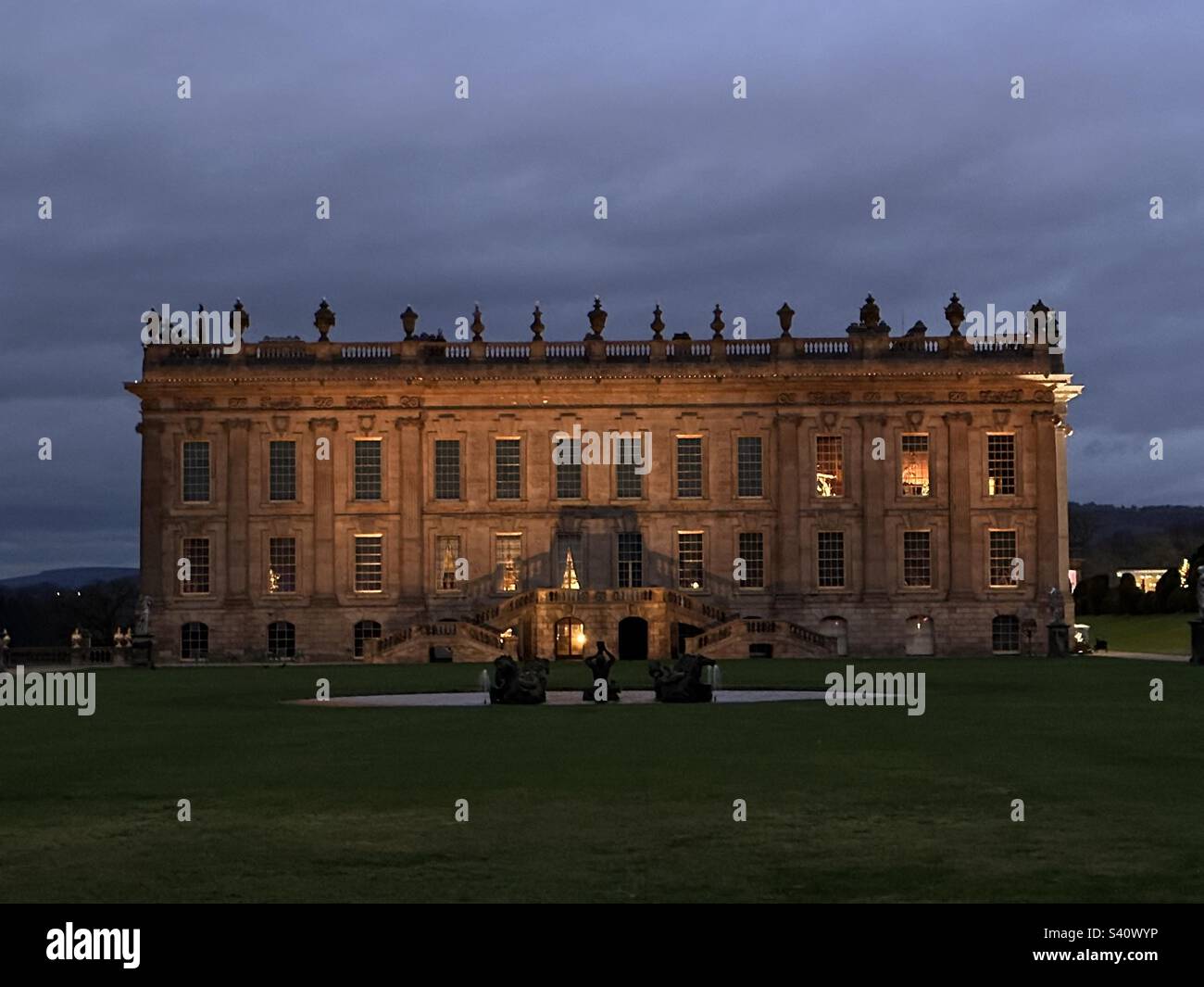 Chatsworth House la nuit - Image de stock capturée avec un smartphone