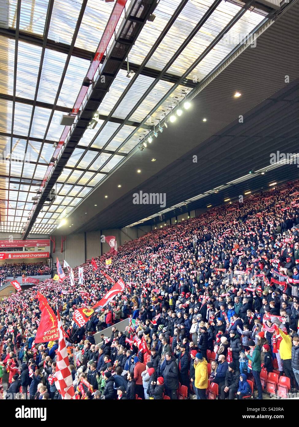 Le club de football de Liverpool Kop, Anfield Stadium Banque D'Images