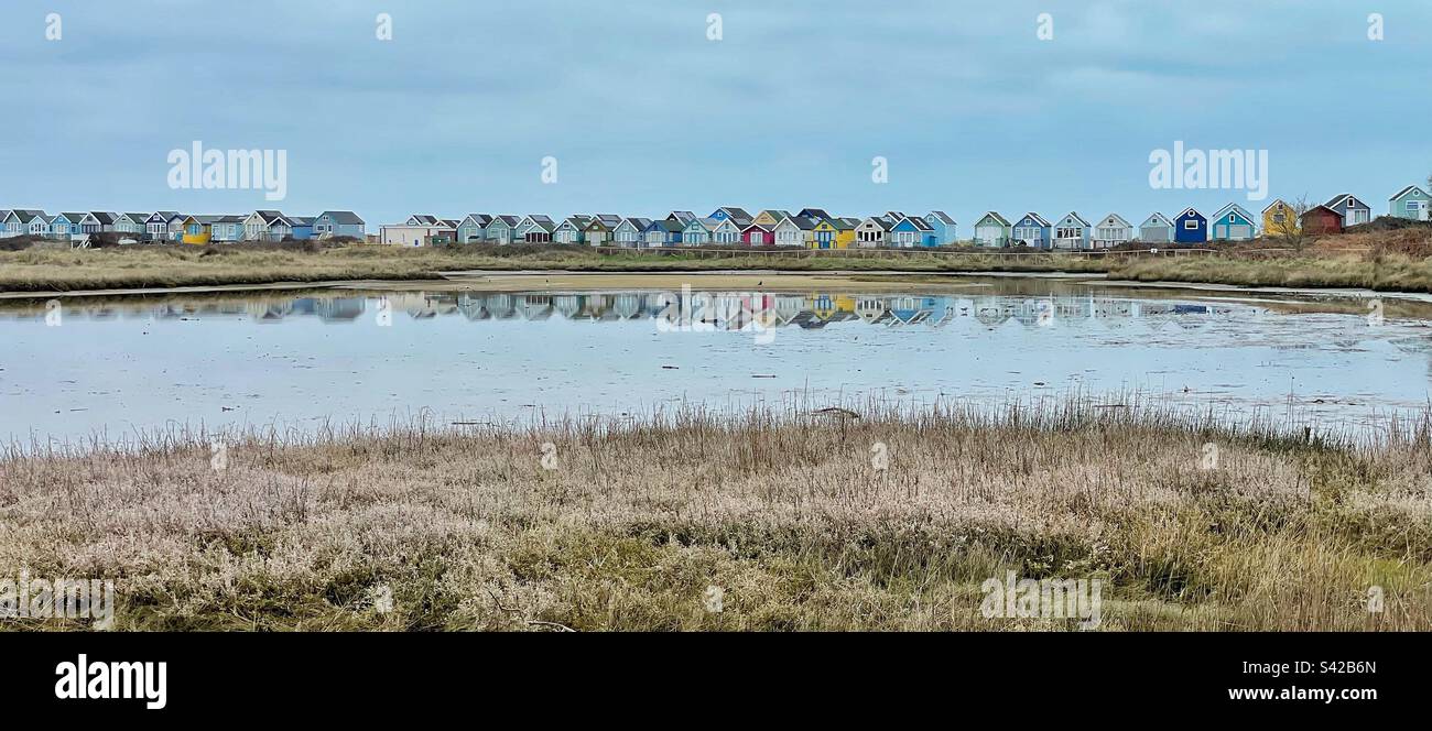 Chalets de plage à Hengistbury Head Banque D'Images