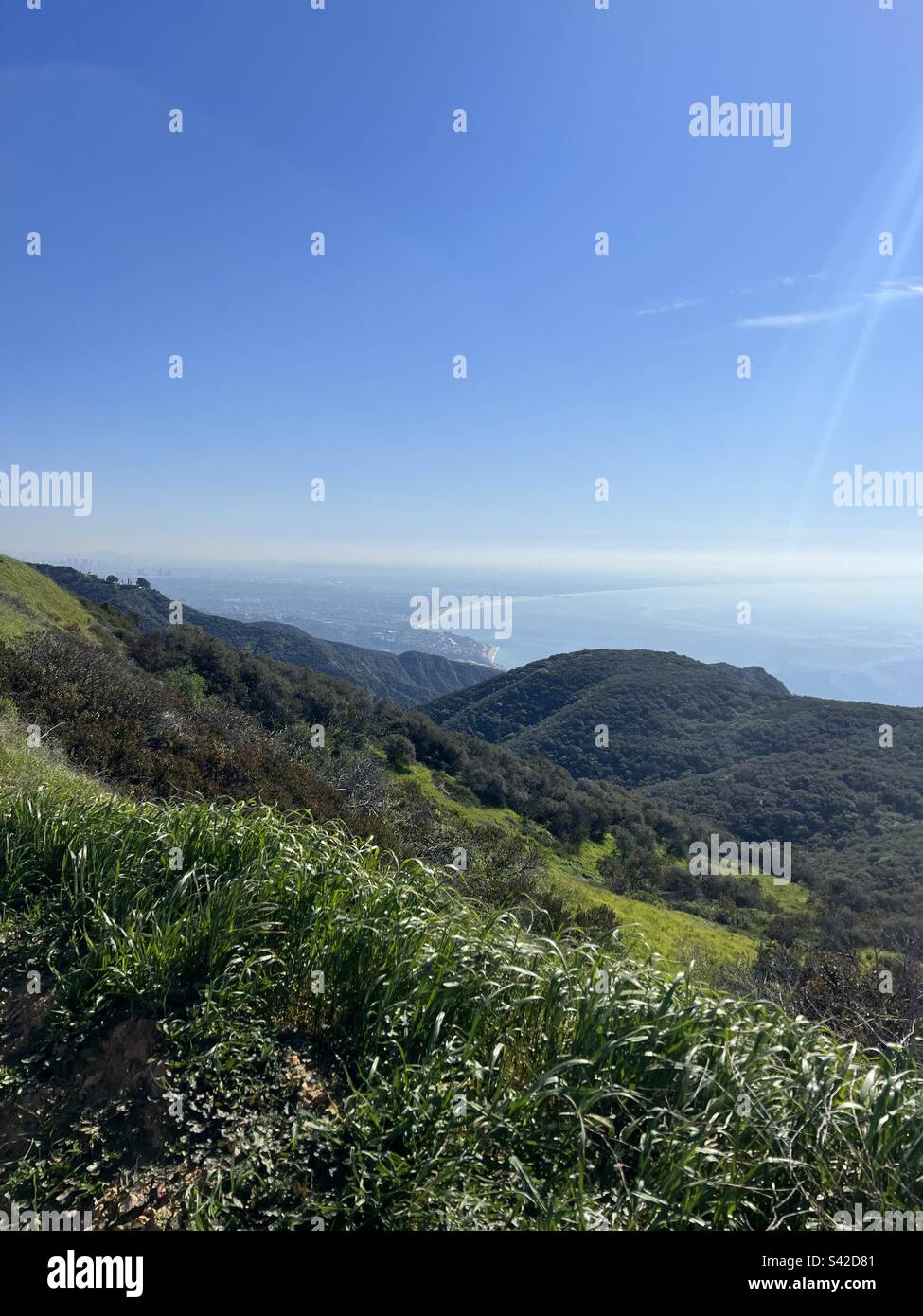 Vue sur la baie de Santa Monica depuis le parc Tuna Canyon. Banque D'Images