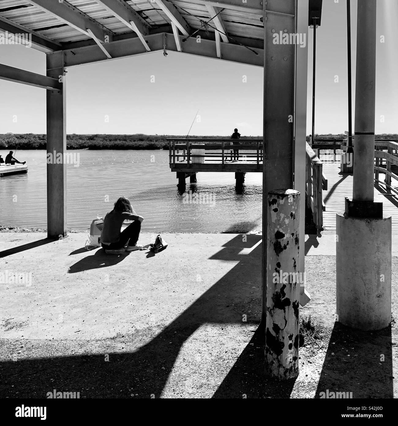 Pêche, Jaime J. Zapata Memorial Boat Ramp, Brownsville, Texas Banque D'Images