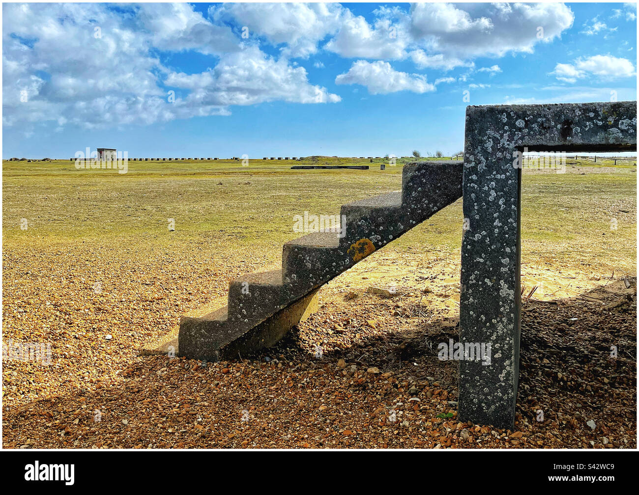 Marches en pierre sur la plage de Felixstowe Banque D'Images