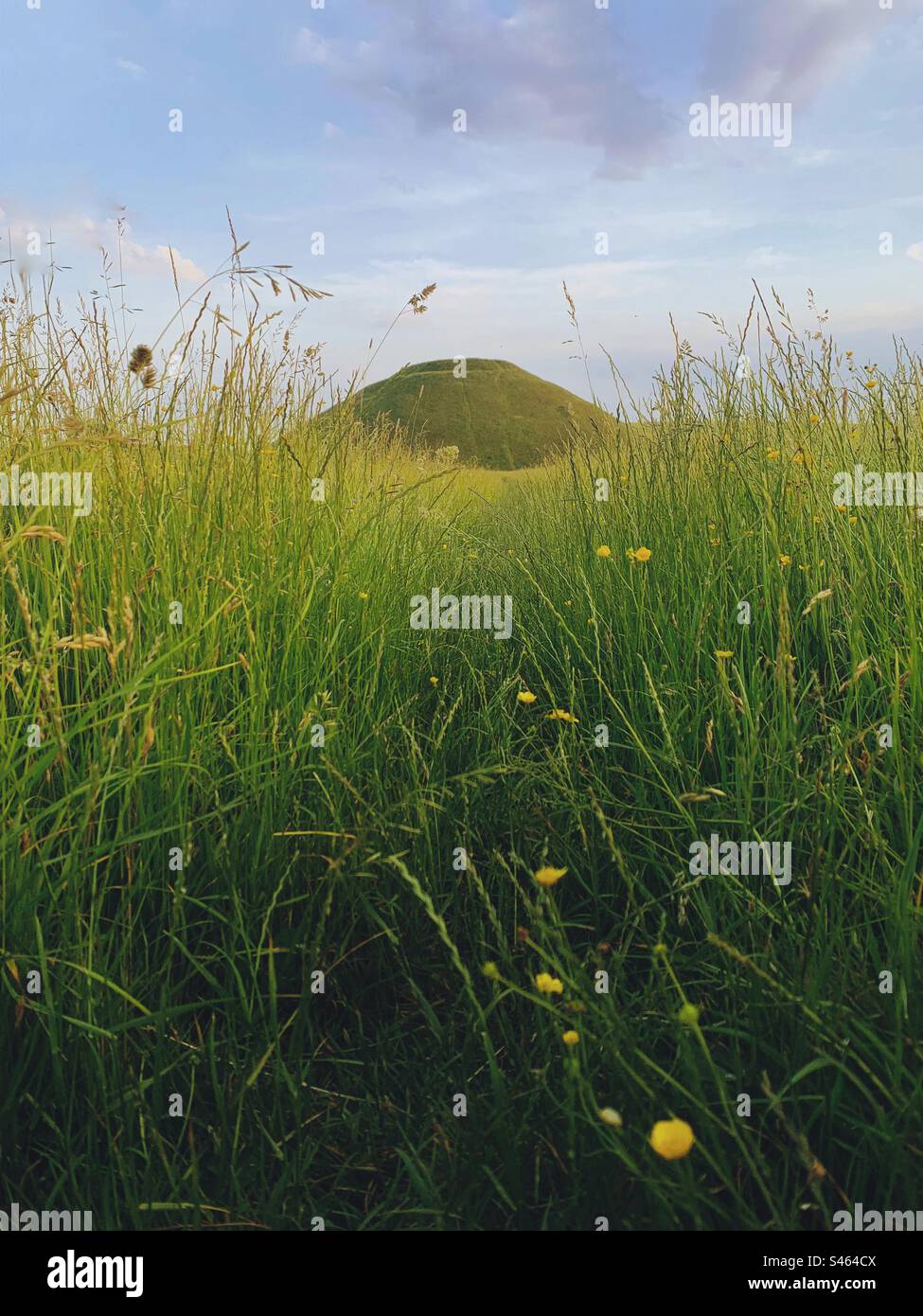 Silbury Hill à Avebury Wiltshire Angleterre Royaume-Uni - site historique de butte de craie artificielle préhistorique dans le paysage de la campagne anglaise - Image de stock capturée avec un smartphone