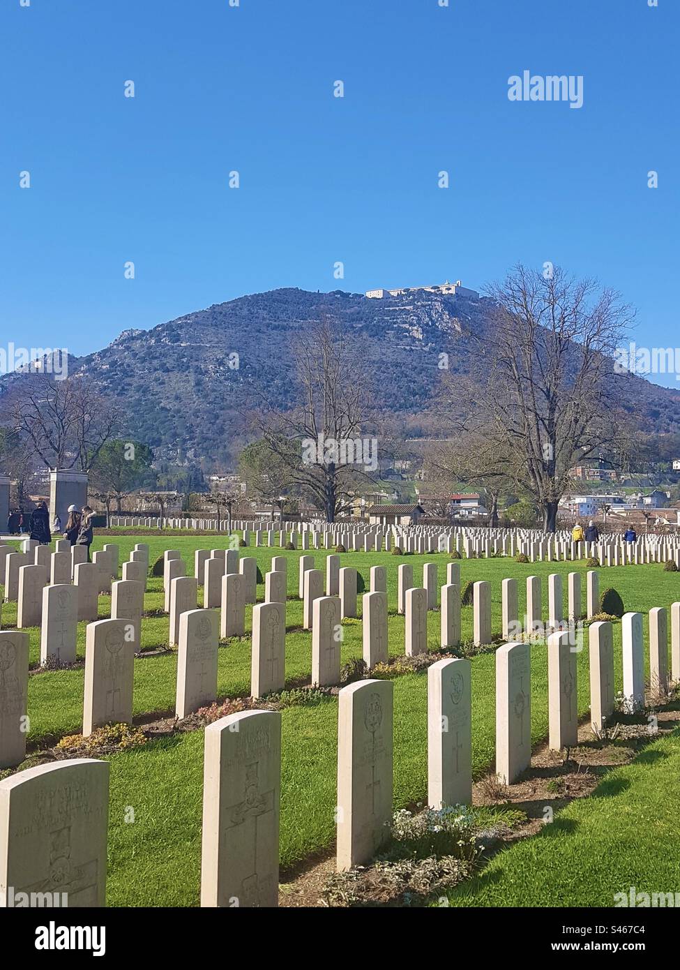 Le cimetière militaire de Monte Cassino pour les soldats britanniques et du Commonwealth morts lors de la bataille de Monte Cassino en Italie, pendant la Seconde Guerre mondiale. Banque D'Images