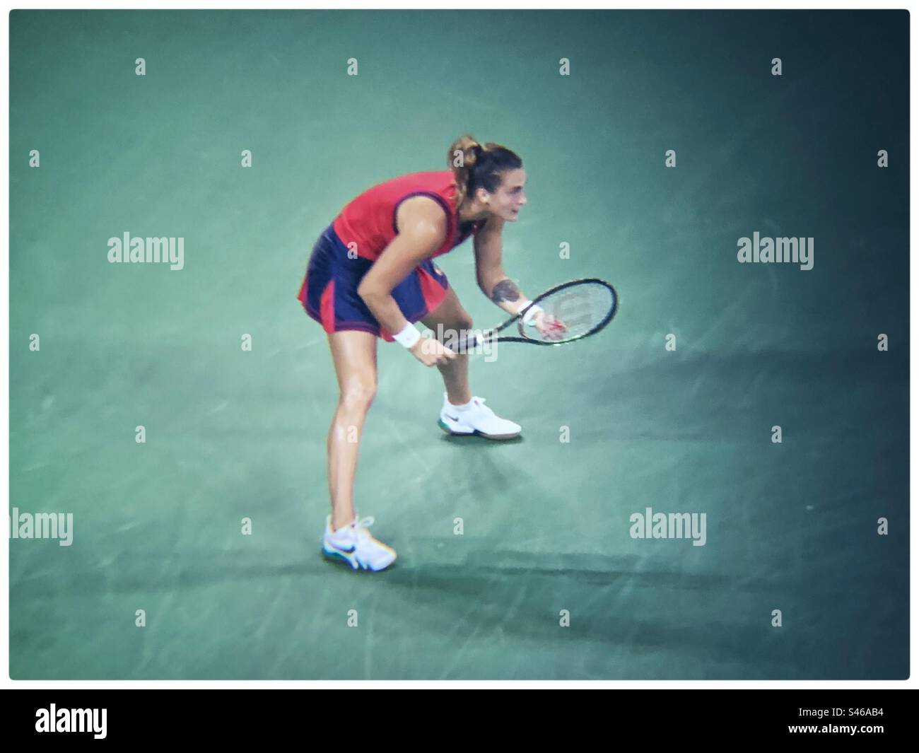 Match de tennis entre Nina Stojanovic et Aryna Sabalenka. US Open, New York, 30 août 2021 Banque D'Images