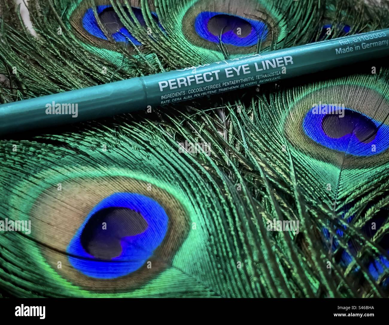 Perfect Eye Liner sur les plumes de paon Banque D'Images