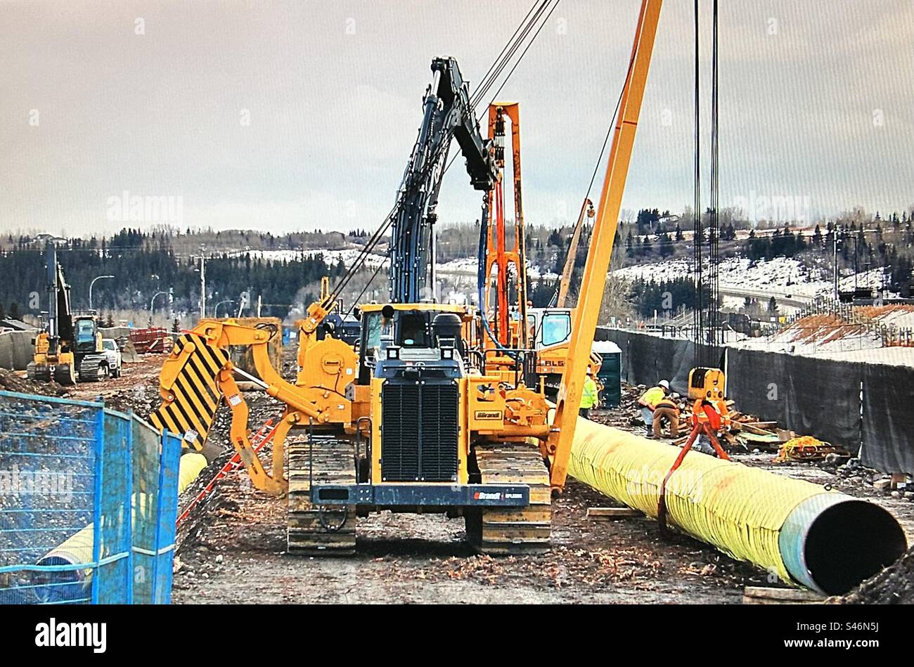 Construction d'un gazoduc, près de Cochrane, Alberta Banque D'Images