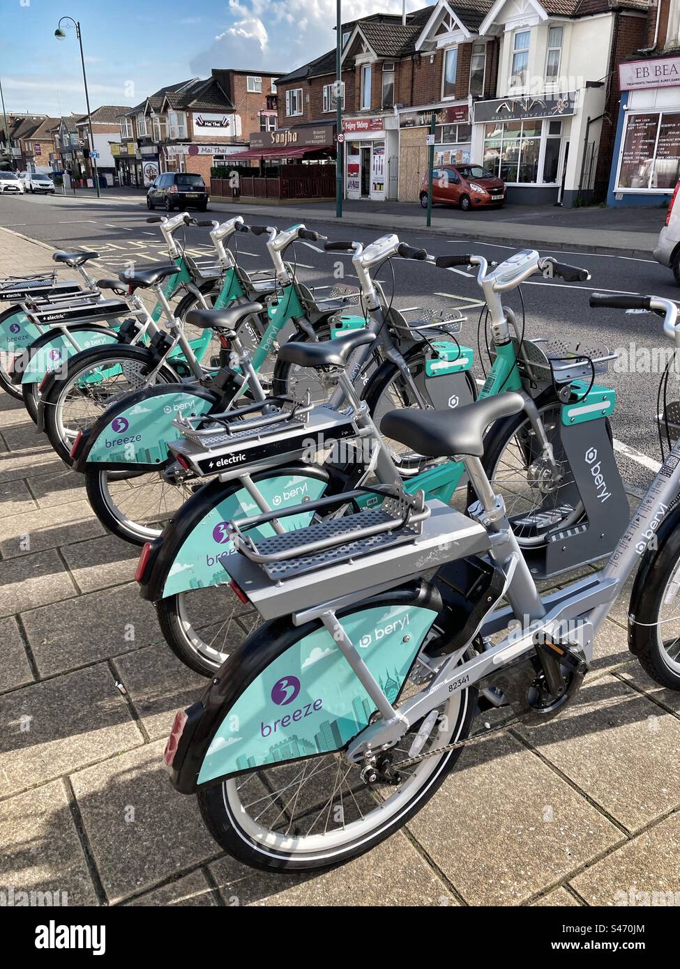 Vélo électrique à louer à Southampton, Shirley Area, Hampshire. Banque D'Images