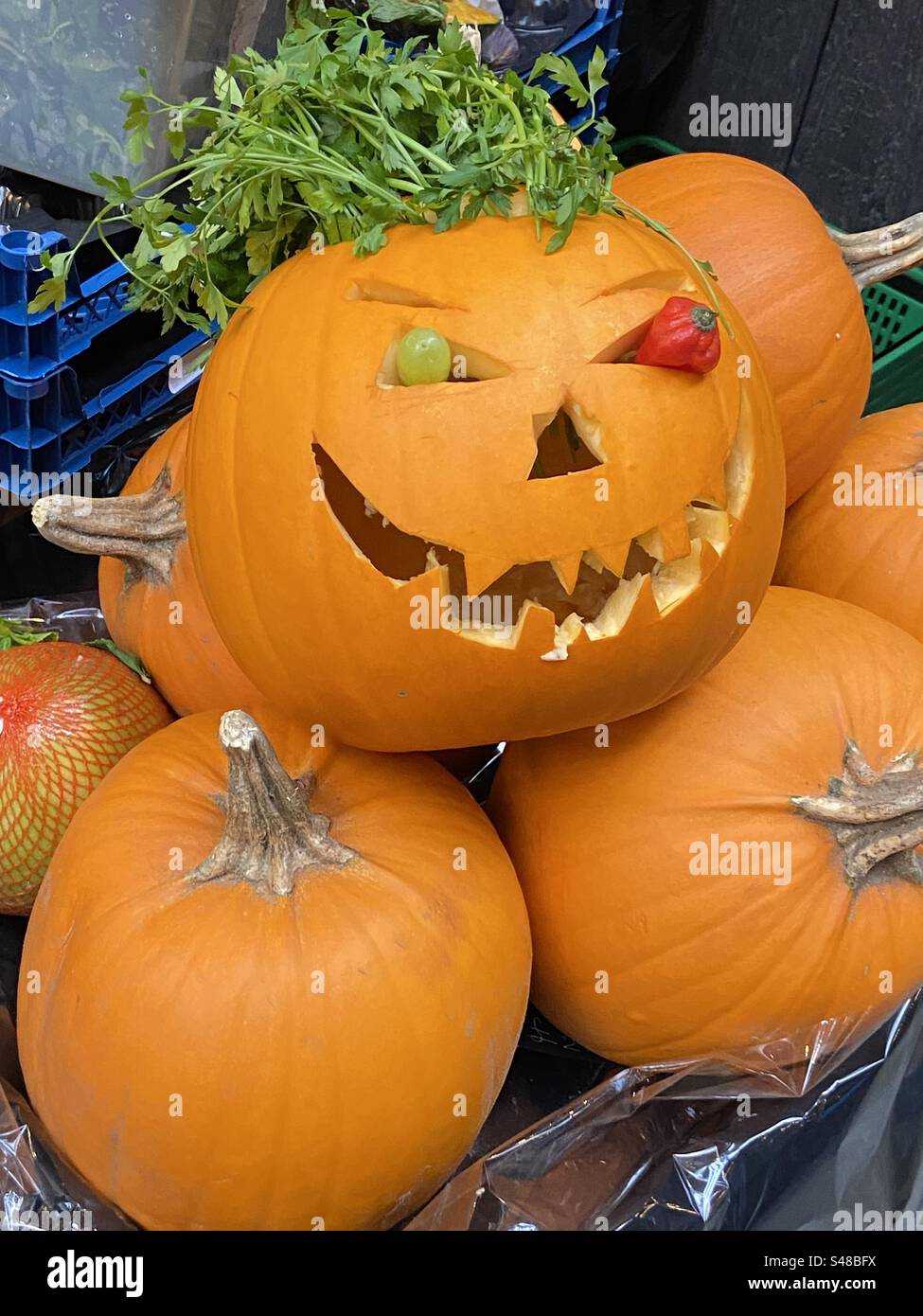 Happy Pumpkin, Borough Market, Londres, Royaume-Uni Banque D'Images