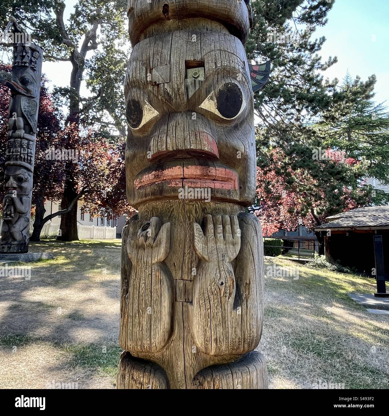 Totem pole, Victoria, Île de Vancouver, Colombie-Britannique, Canada Banque D'Images