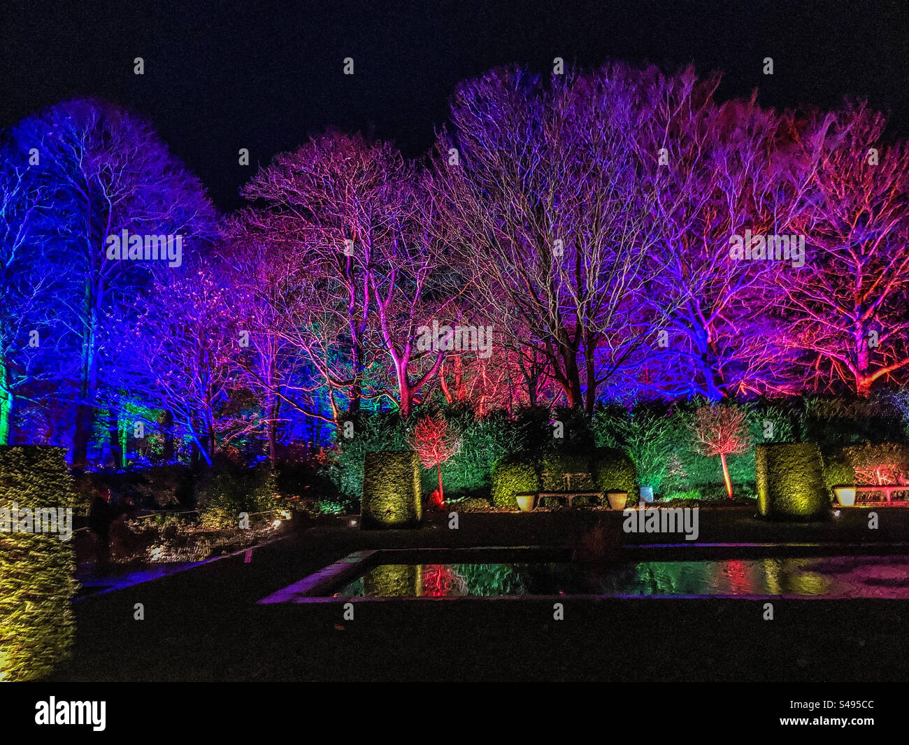 Le jardin de la Reine-mère illuminé dans un spectacle spécial de son et lumière au château de Walmer Banque D'Images