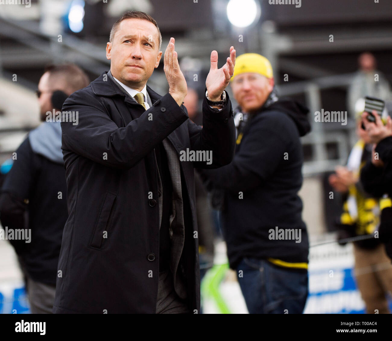 16 mars 2019 : Columbus Crew SC entraîneur en chef Caleb Porter avant d'affronter le FC Dallas dans leur jeu à Columbus, Ohio, USA. Brent Clark/Alamy Live News Banque D'Images