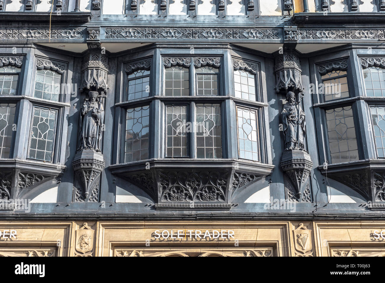 Chester, Angleterre - le 23 février 2019 : les détails de l'architecture à l'ancienne maisons et maisons. Banque D'Images