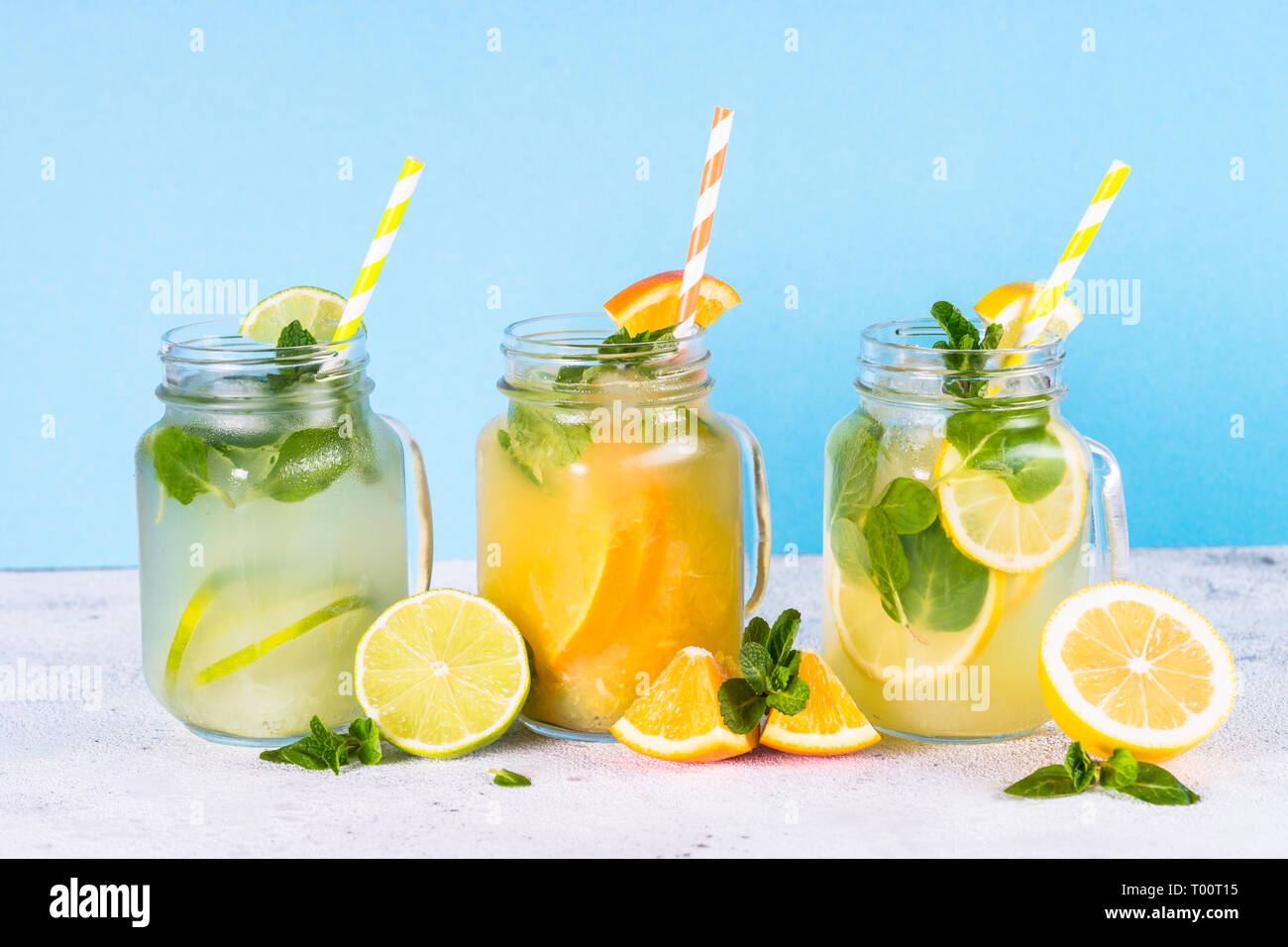 Lemonade, mojito et orange de la limonade. Banque D'Images