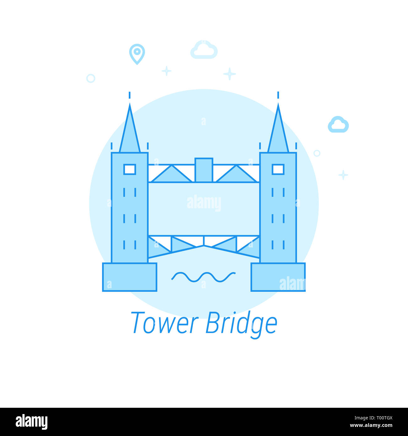 Tower Bridge, London Flat Icône. Repères historiques relatifs Illustration. Lumineux de Style. Design Monochrome bleu. Avc. modifiable Ajuster la ligne Weig Banque D'Images