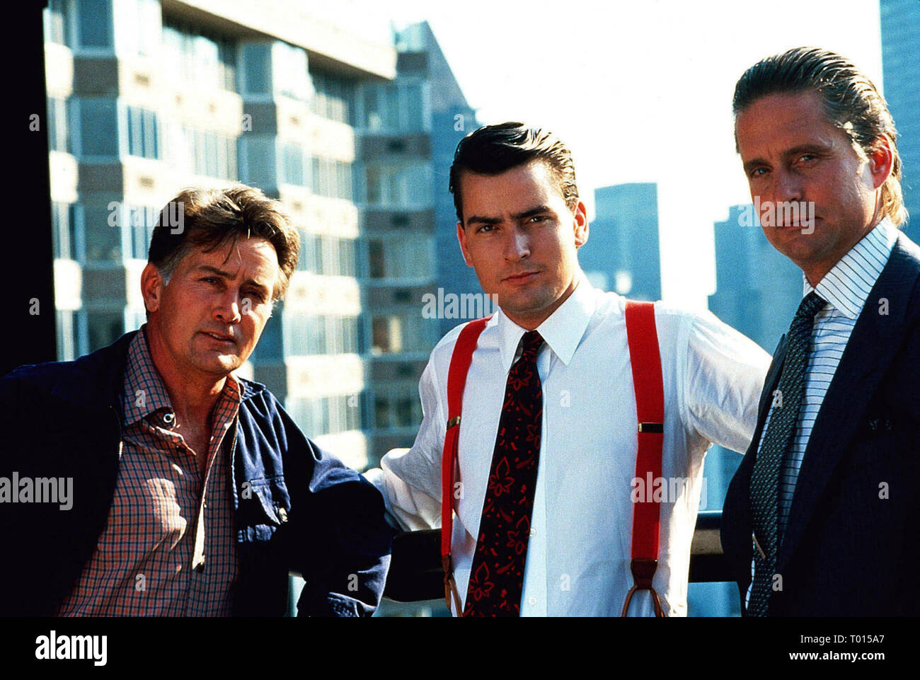 MARTIN SHEEN, Charlie Sheen, MICHAEL DOUGLAS, WALL STREET, 1987 Banque D'Images