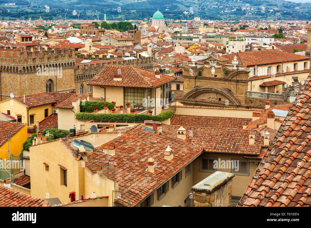 Sinagoga Comunità Ebraica vu depuis le Palazzo Vecchio de Florence, Toscane, Italie. Banque D'Images
