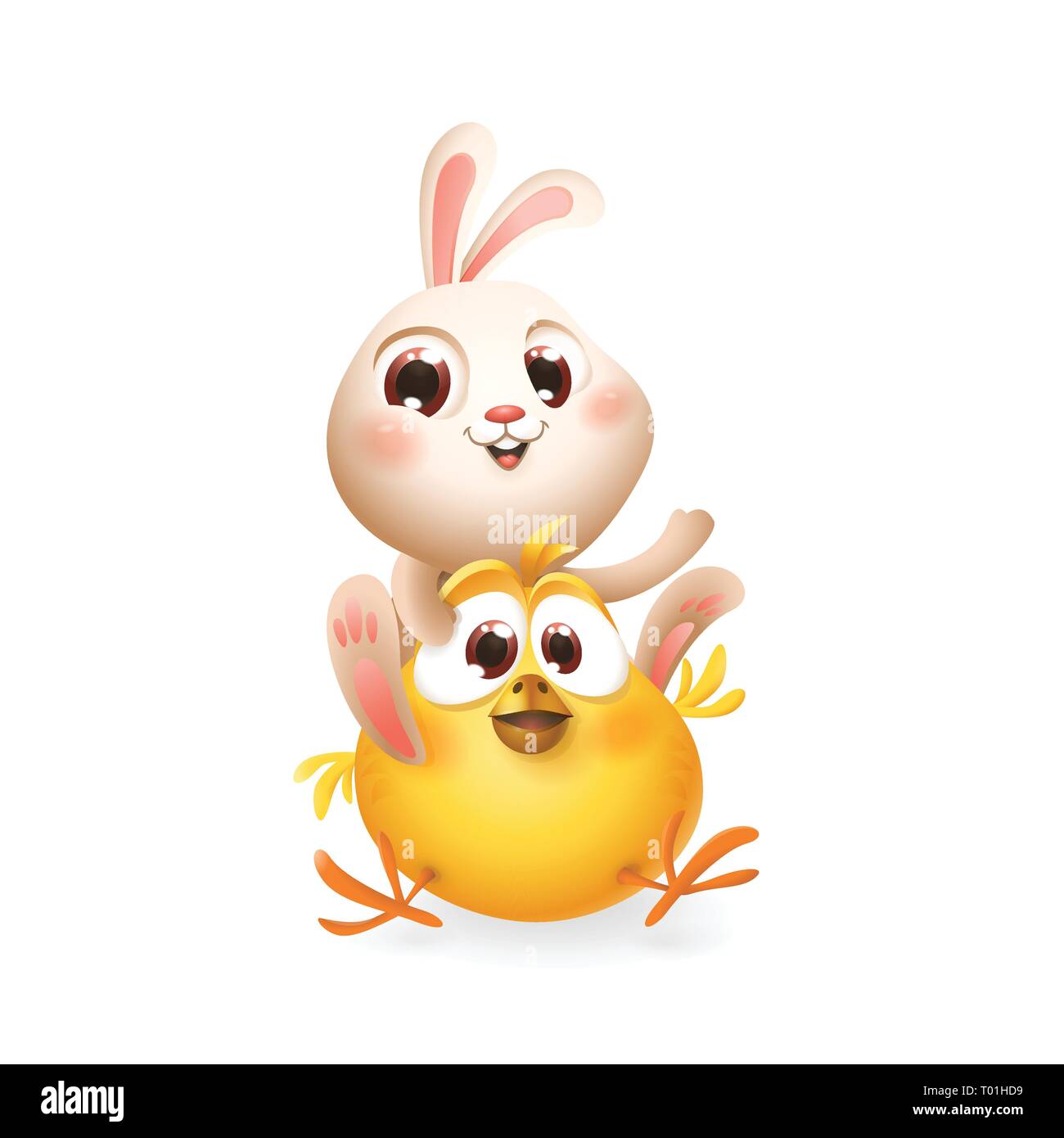 Cute baby bunny et le poulet le jeu et le plaisir - isolated on white - vector illustration Illustration de Vecteur
