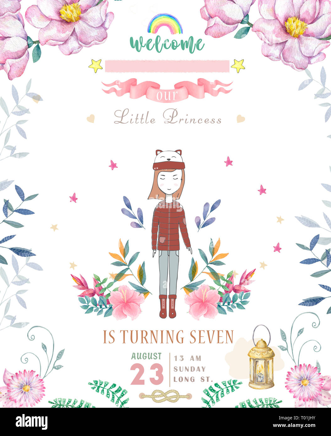 Joyeux Anniversaire Carte Avec Petite Princesse Mignon Photo Stock Alamy