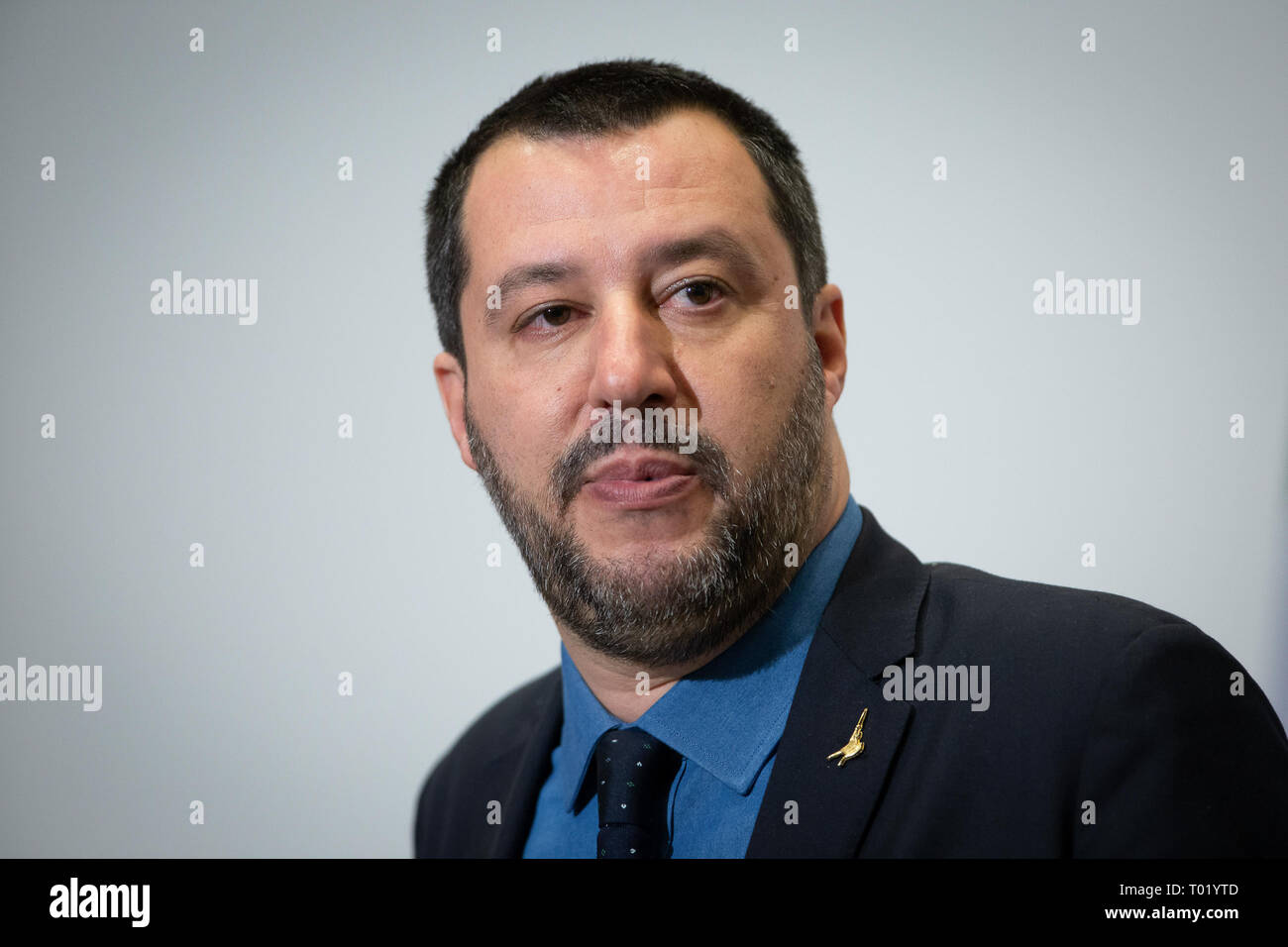 Vice-premier ministre d'Italie Matteo Salvini durant la conférence de presse avec le Ministre polonais de l'intérieur Joachim Brudzinski au ministère de l'Intérieur à Varsovie, en Pologne le 9 janvier 2019 Banque D'Images