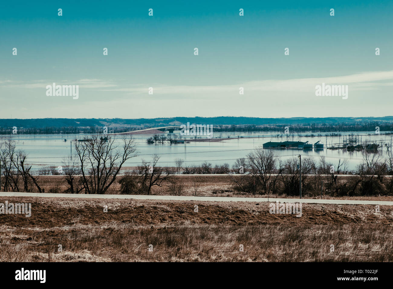 Les eaux de crue dans la région de Bellevue, Nebraska résultant de la bombe Cyclone et Missouri et de la rivière Platte, débordement. Banque D'Images