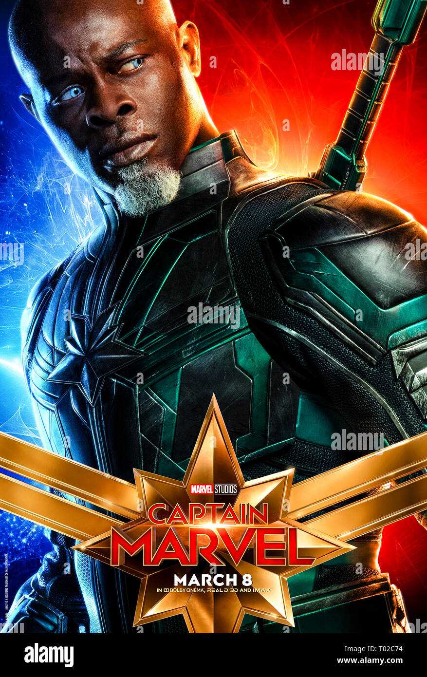 Korath (Djimon Hounsou) du capitaine Marvel (2019) dirigé par Anna Boden et avec Djimon Hounsou comme Korath, l'espadon de Kree et le second commandement de Starforce. Banque D'Images
