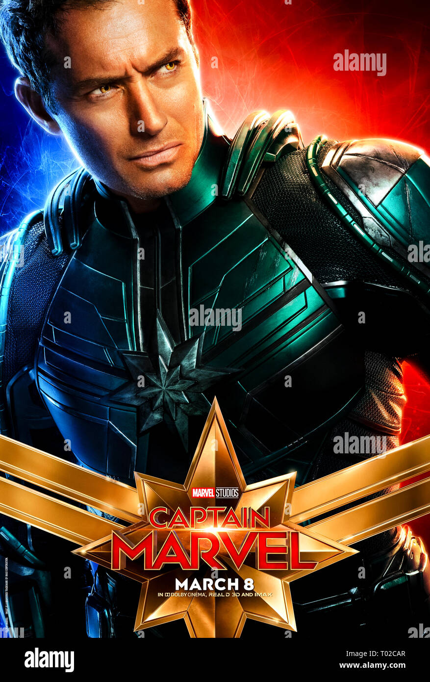 Yon-Rogg (Jude Law) du capitaine Marvel (2019) dirigé par Anna Boden et portant Jude Law en tant que Yon-Rogg , Kree commandant de Starforce. Banque D'Images