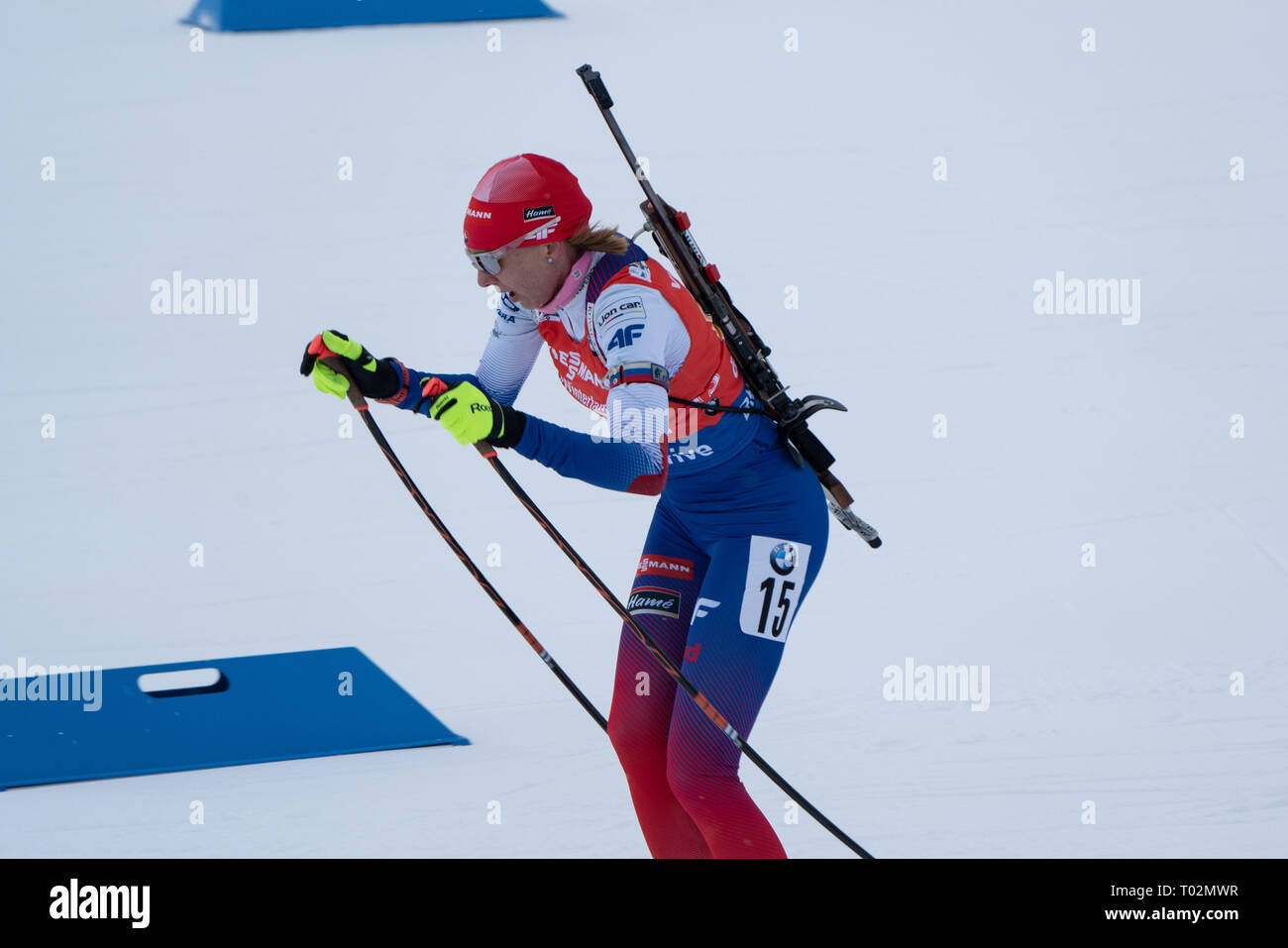 , Stade de ski d'Ostersund, Suède, 17 mars 2019 c'était les hommes et les femmes à la journée des relais aux Championnats du monde de Biathlon IBU et 20 000 fans rempli le stade à Östersund. Sur la photo : Anastasiya Kuzmina de Slovaquie. Photo : Rob Watkins/Alamy News Banque D'Images